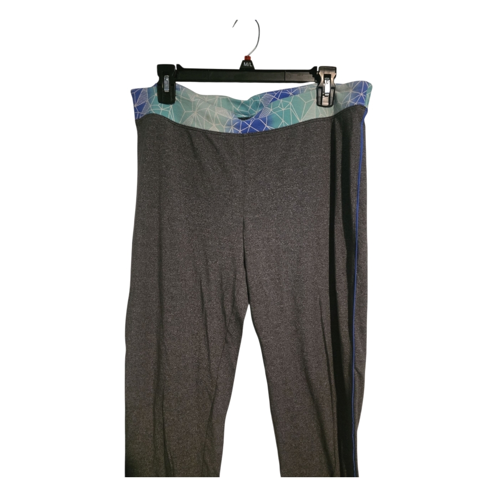 Gray Track Pants with Blue Geometric Waistband